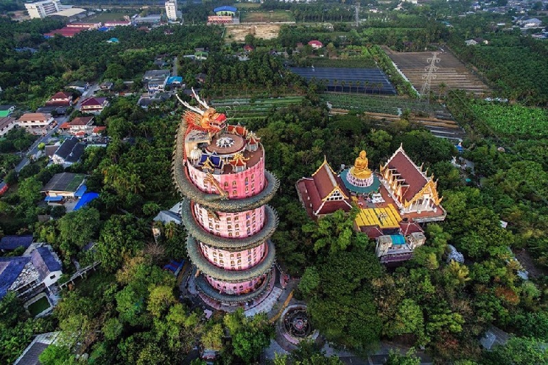 Toàn cảnh Đền Rồng - Wat Samphran nhìn từ trên cao
